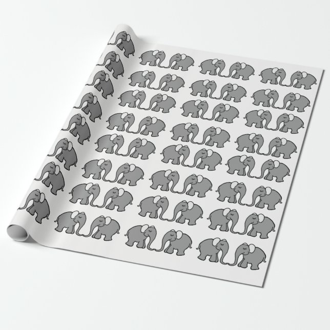 Cute Grey Elephant Parading on White Background Wrapping Paper (Unrolled)