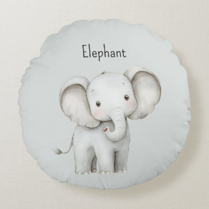 Cute Grey Elephant Round Cushion