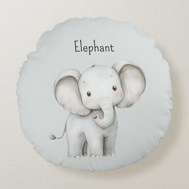Cute Grey Elephant Round Cushion (Front)
