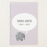 Cute Grey Elephant Speech Bubble Soft Purple Kid  Planner<br><div class="desc">A cute,  grey elephant with a simple white speech bubble smiles on a pale lilac purple background. Personalise the text to make this a kid friendly planner notebook perfect for school or home.</div>