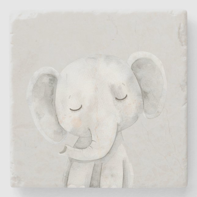 Cute Grey Elephant Stone Coaster (Front)