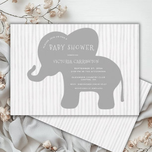 Cute Grey Elephant Stripe Baby Shower  Invitation