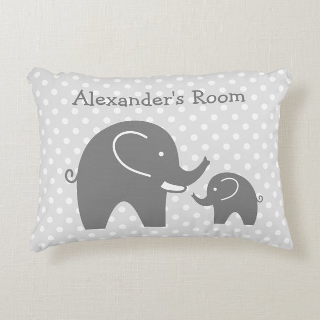 Cute grey elephants accent pillow for kids room (Front)