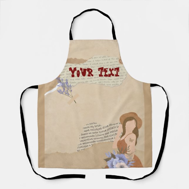 Cute grey, flower, butterfly and text  apron (Front)