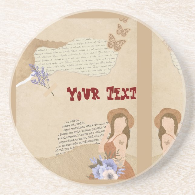 Cute grey, flower, butterfly and text  coaster (Front)