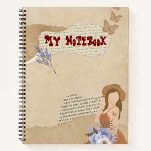 Cute grey, flower, butterfly and text notebook