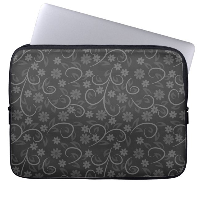 Cute grey flowers pattern laptop sleeve (Front)