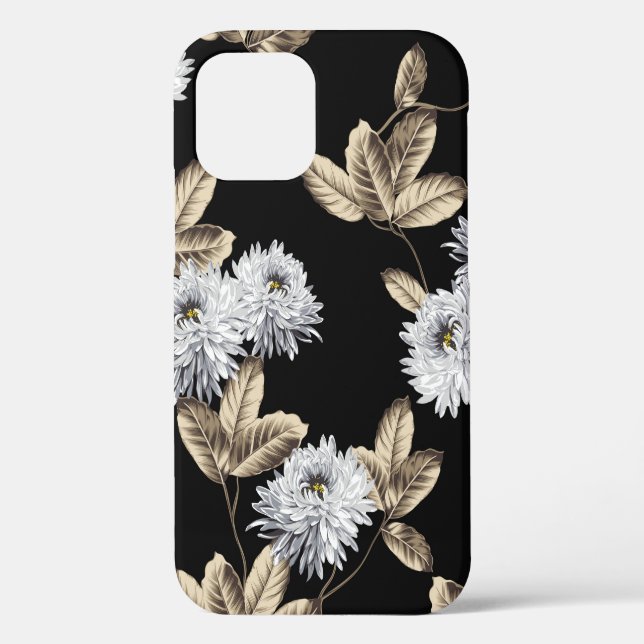 cute grey flowers with brown leaf pattern on black Case-Mate iPhone case (Back)