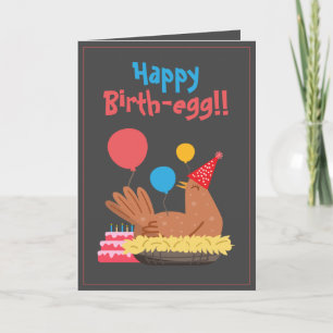 Cute Grey Funny Chicken and Cake Humour Birthday Card