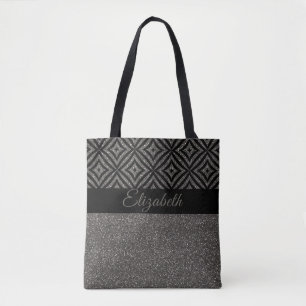 Cute Grey Glitter Black Pattern Pesonalized Tote Bag