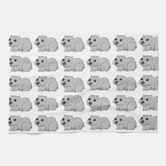 Cute Grey/Grey Cartoon Wombat Tea Towel