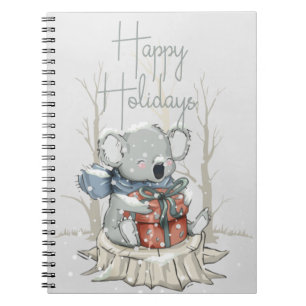 Cute Grey Happy Holidays Koala Christmas Notebook