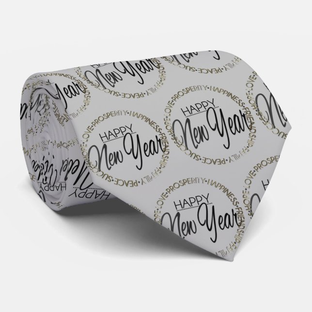 Cute grey Happy New Year tiled Tie (Rolled)