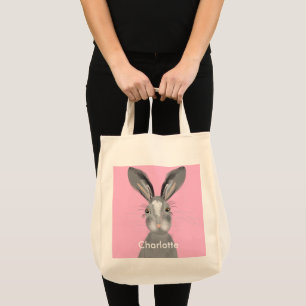 Cute Grey Hare Whimsy Illustration Tote Bag
