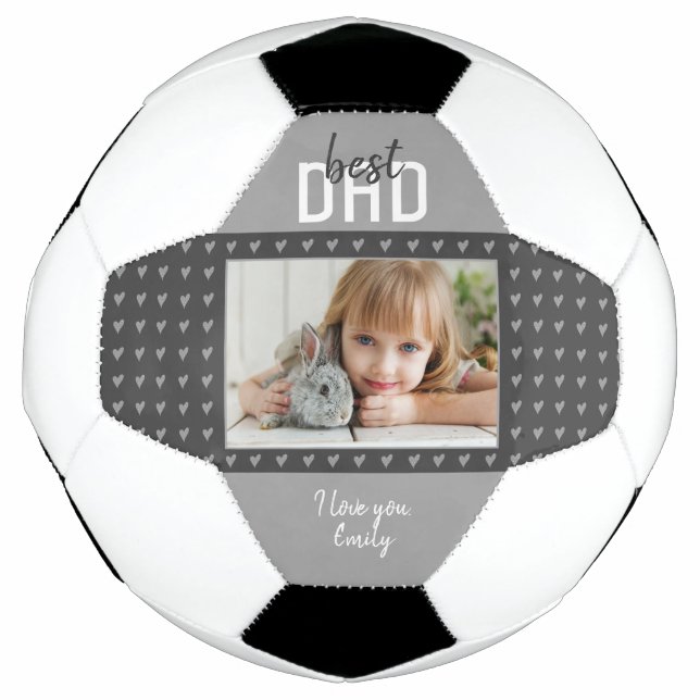 Cute Grey Heart Best Dad Photo Father`s Day Football (Front)