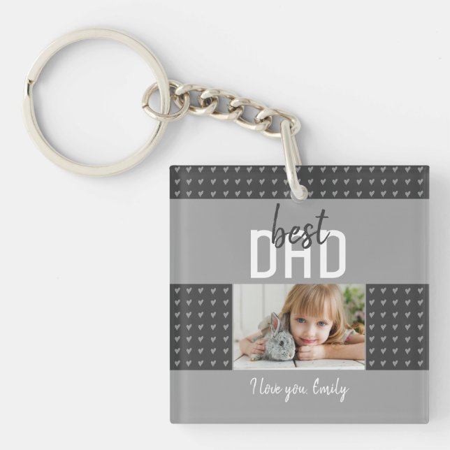 Cute Grey Heart Best Dad Photo Father`s Day  Keych Key Ring (Front)
