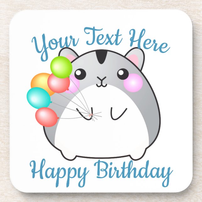 Cute Grey Kawaii Hamster Coaster (Front)
