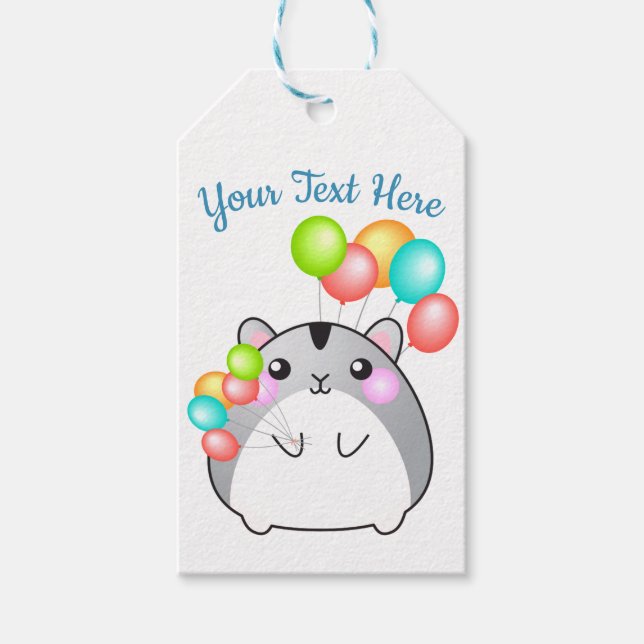 Cute Grey Kawaii Hamster Gift Tags (Front)