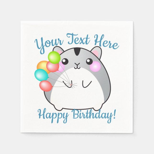 Cute Grey Kawaii Hamster Napkin (Front)