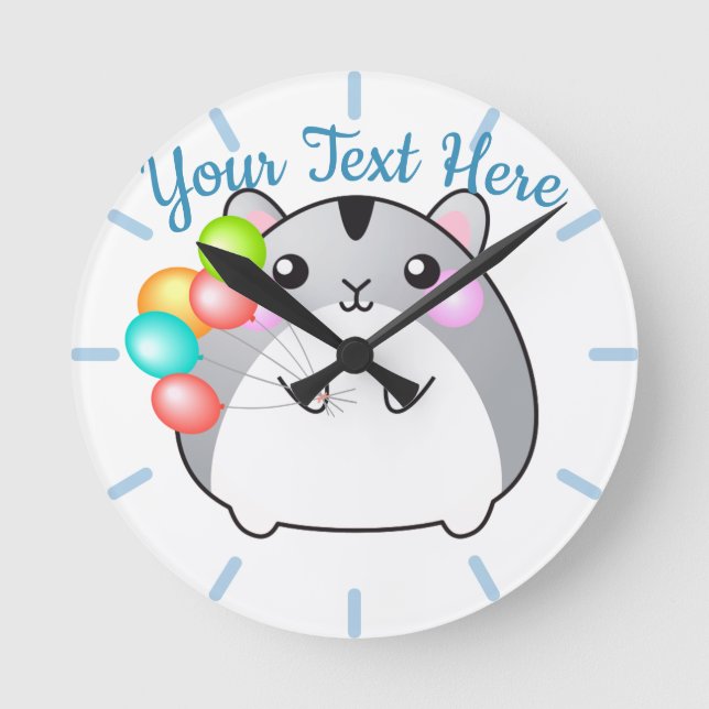 Cute Grey Kawaii Hamster Round Clock (Front)