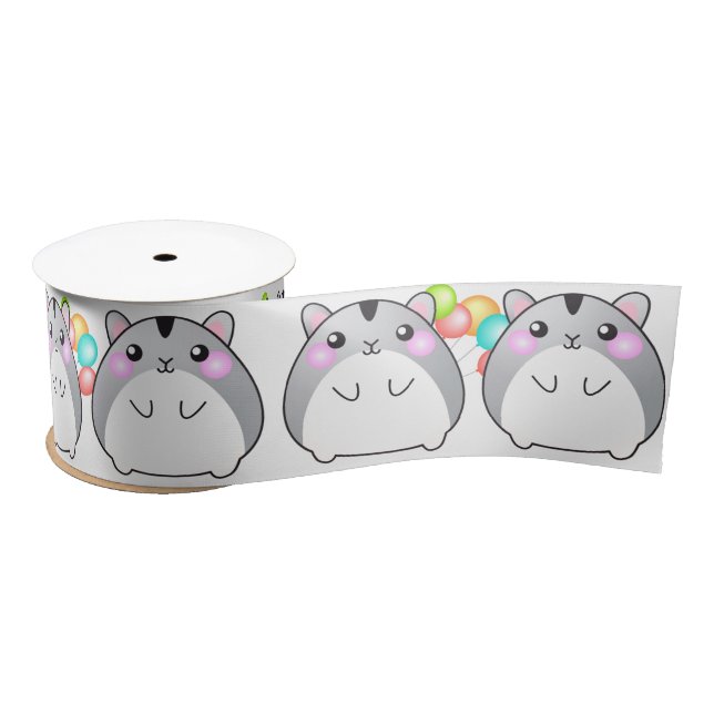 Cute Grey Kawaii Hamster Satin Ribbon (Spool)