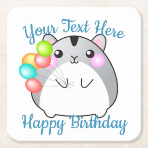 Cute Grey Kawaii Hamster Square Paper Coaster