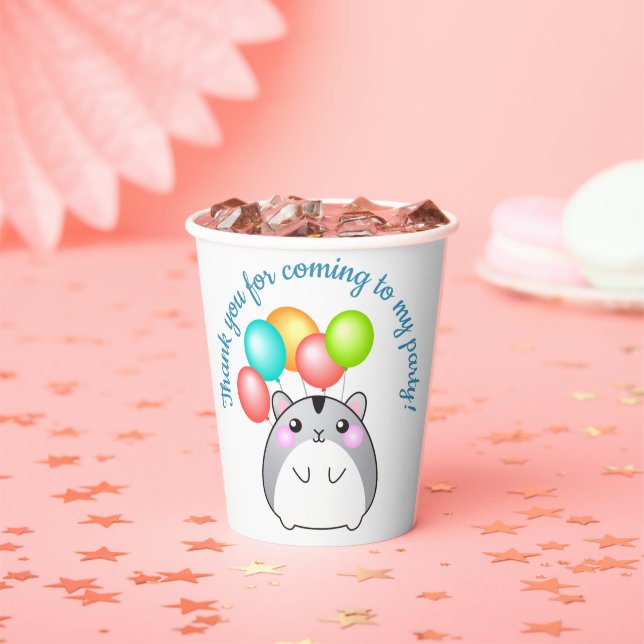 Cute Grey Kawaii Hamster with Balloons Paper cup (Insitu)