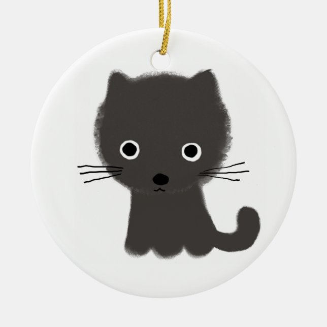 Cute Grey Kitten | Adorable Kitty Cat Holiday Ceramic Tree Decoration (Front)