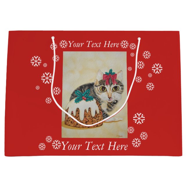 cute grey kitten cat eating pudding for christmas large gift bag (Front)