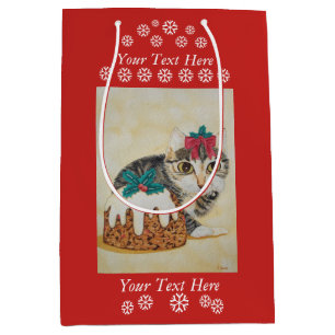 cute grey kitten cat eating pudding for christmas medium gift bag