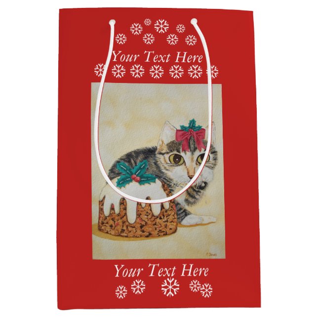 cute grey kitten cat eating pudding for christmas medium gift bag (Front)