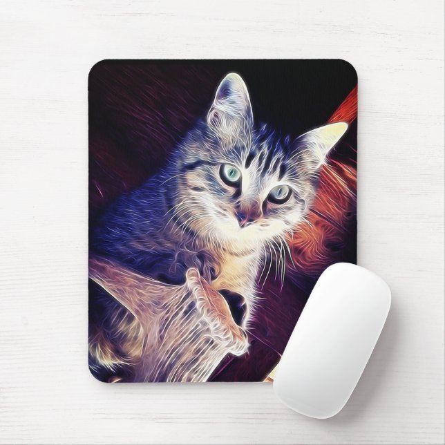 Cute Grey Kitten In Rafters Close-Up Photo Mouse Mat (With Mouse)