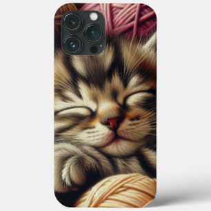 Cute Grey Kitten Napping in Balls of Yarn iPhone 13 Pro Max Case