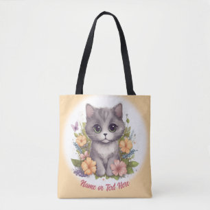 Cute Grey Kitten Personalised Tote Bag