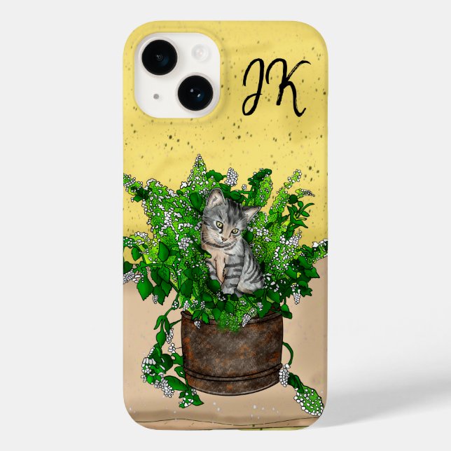 Cute Grey Kitten sitting in a Pot of Catnip Case-Mate iPhone Case (Back)