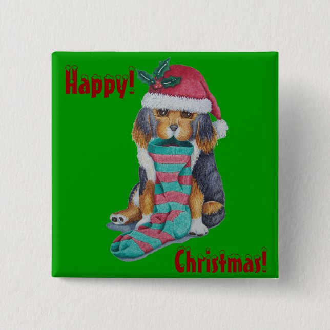 cute grey kitten tabby cat dressed for christmas 15 cm square badge (Front)