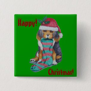 cute grey kitten tabby cat dressed for christmas 15 cm square badge