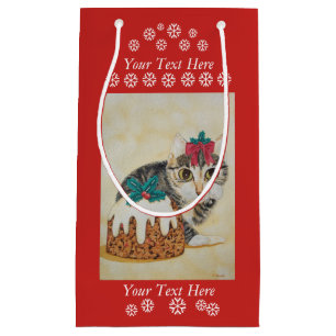 cute grey kitten tabby cat dressed for christmas small gift bag