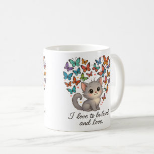 Cute Grey Kitten with Colourful Butterflies Coffee Mug