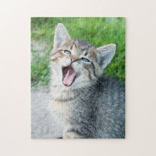 Cute Grey Kitten Yawning Jigsaw Puzzle