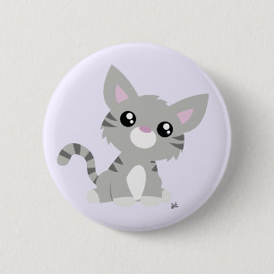 Cute Grey Kitty Button