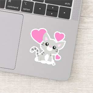 Cute Grey Kitty Custom-Cut Vinyl Sticker
