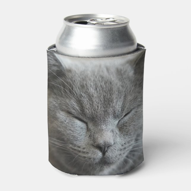 Cute Grey Kitty Face Photo  Can Cooler (Can Front)