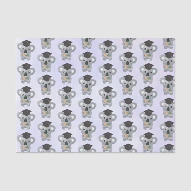 Cute Grey Koala in a Black Graduation Cap Tissue Paper (Front)