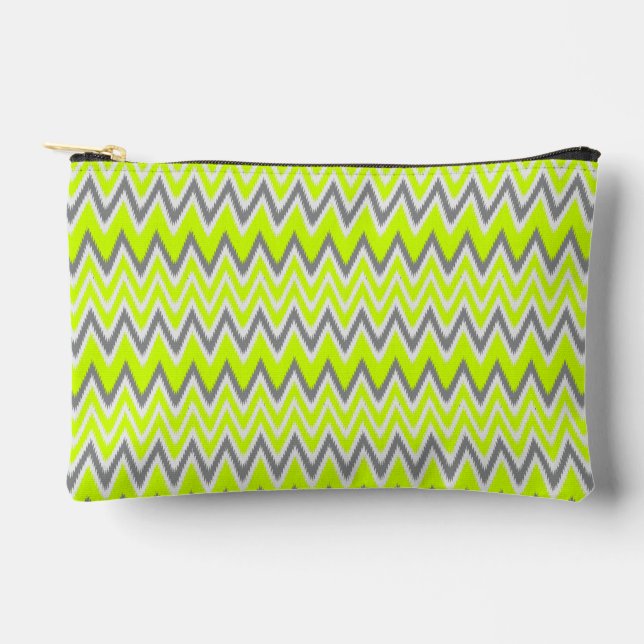 Cute grey light green zigzag stripes accessory pouch (Front)