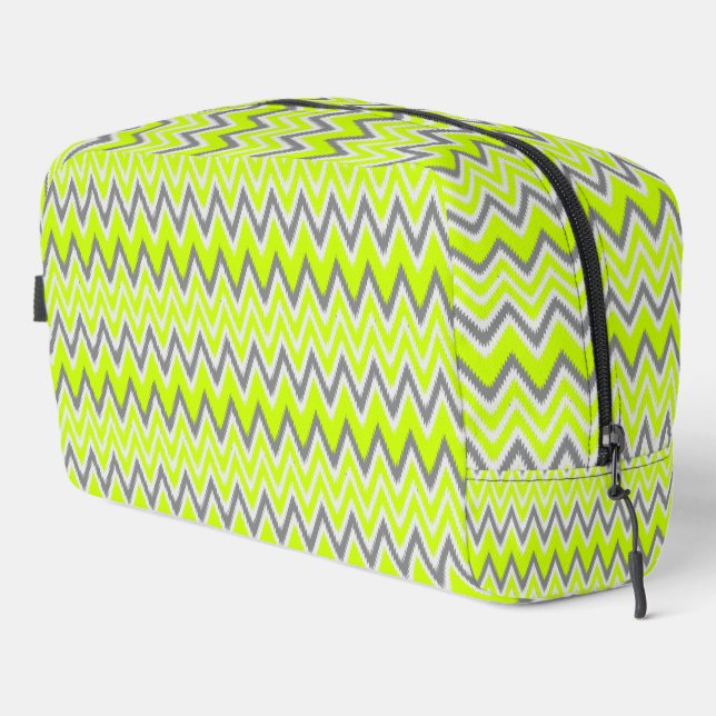 Cute grey light green zigzag stripes dopp kit (Right Corner)