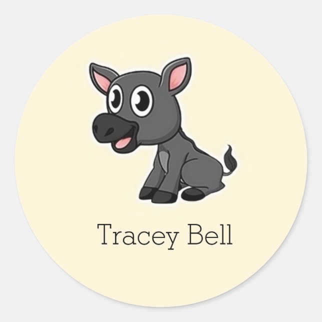 Cute grey little donkey cream classic round sticker (Front)