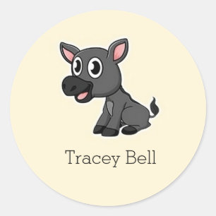 Cute grey little donkey cream classic round sticker