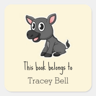 Cute grey little donkey cream square sticker