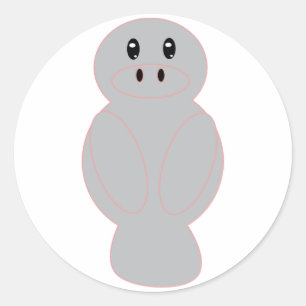 Cute Grey Manatee Cartoon – Adorable Minimalist  Classic Round Sticker